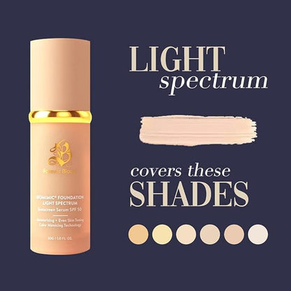 Bio Mimic Foundation Light Spectrum by Forever Bloom; Hydrating, Anti-Aging, Concealing, Evening skin tone, Protecting from Sun with SPF50; Lifestyle Lightweight Foundation for Gym, Sports, Dancing